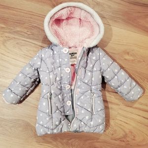 OshKosh 2T Grey Pink White Heart-Print Puffer Jacket Winter Coat - Toddler Girl